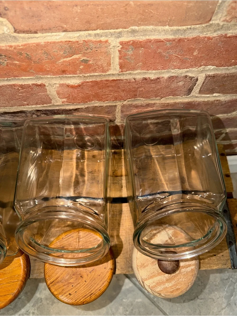 Set of 4 Kitchen Glass Storage Jars with Wood Lids Seal Baking Ingredients